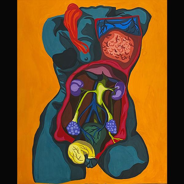 a colorful painting of a torso